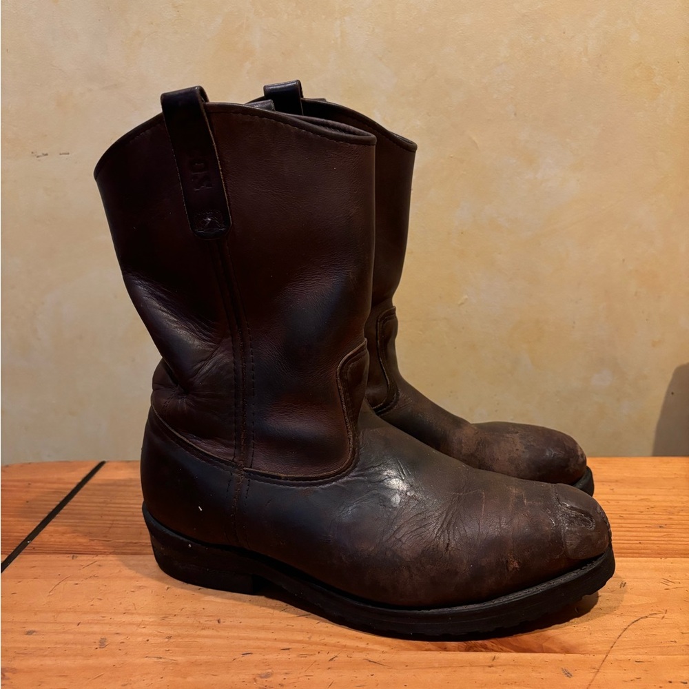 Red Wing Pecos Boots Men's 10 Brown Leather Pull On Work 2214 USA Steel Toe VNTG